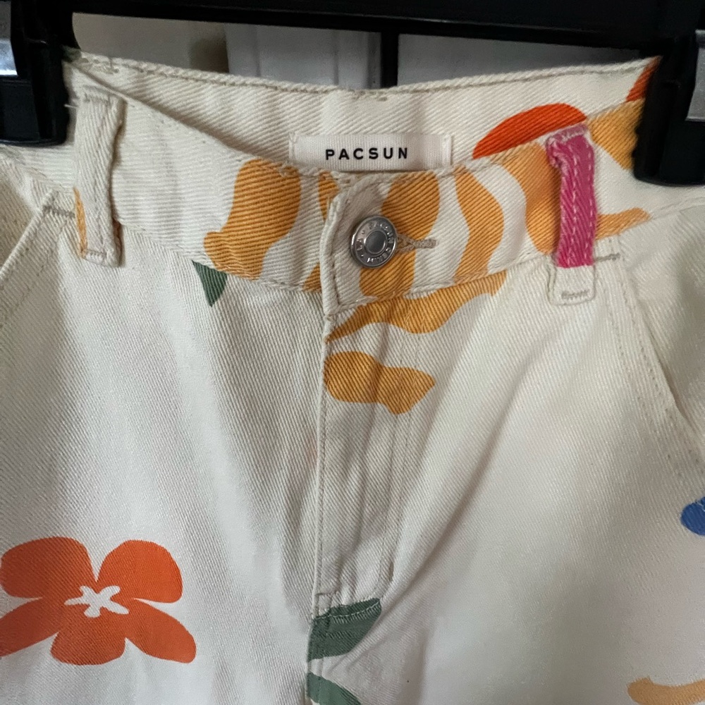 PacSun Cream Pants with Floral Accents